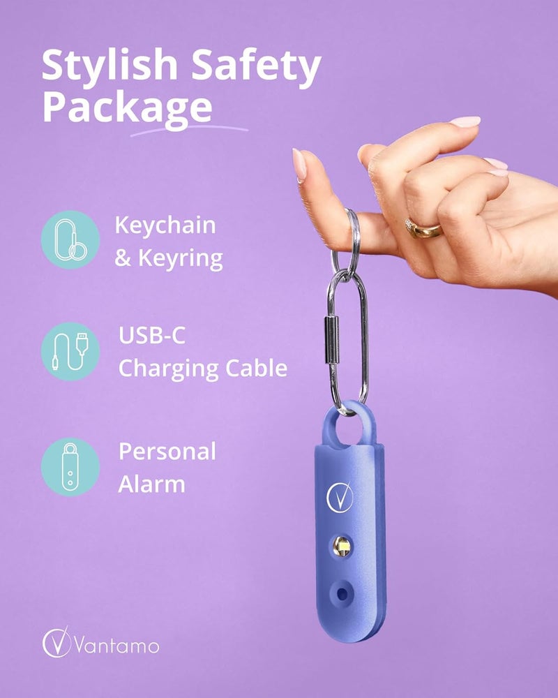 Vantamo Personal Alarm for Self Defense with Low Battery Notice, Strobe Light & Extra Loud 130 dB Double Speakers Safety Keychain Set for Women, Rechargeable Panic Button for Womens Self Defense - Image 3